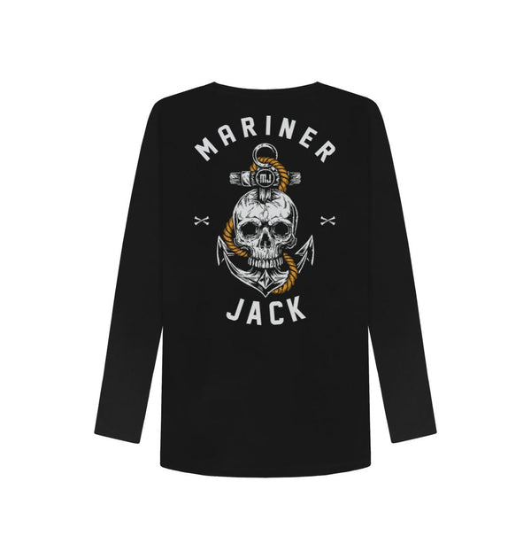 Black Mariner Jack: Womens Skull & Anchor Long Sleeve Back Print: 3 Colours