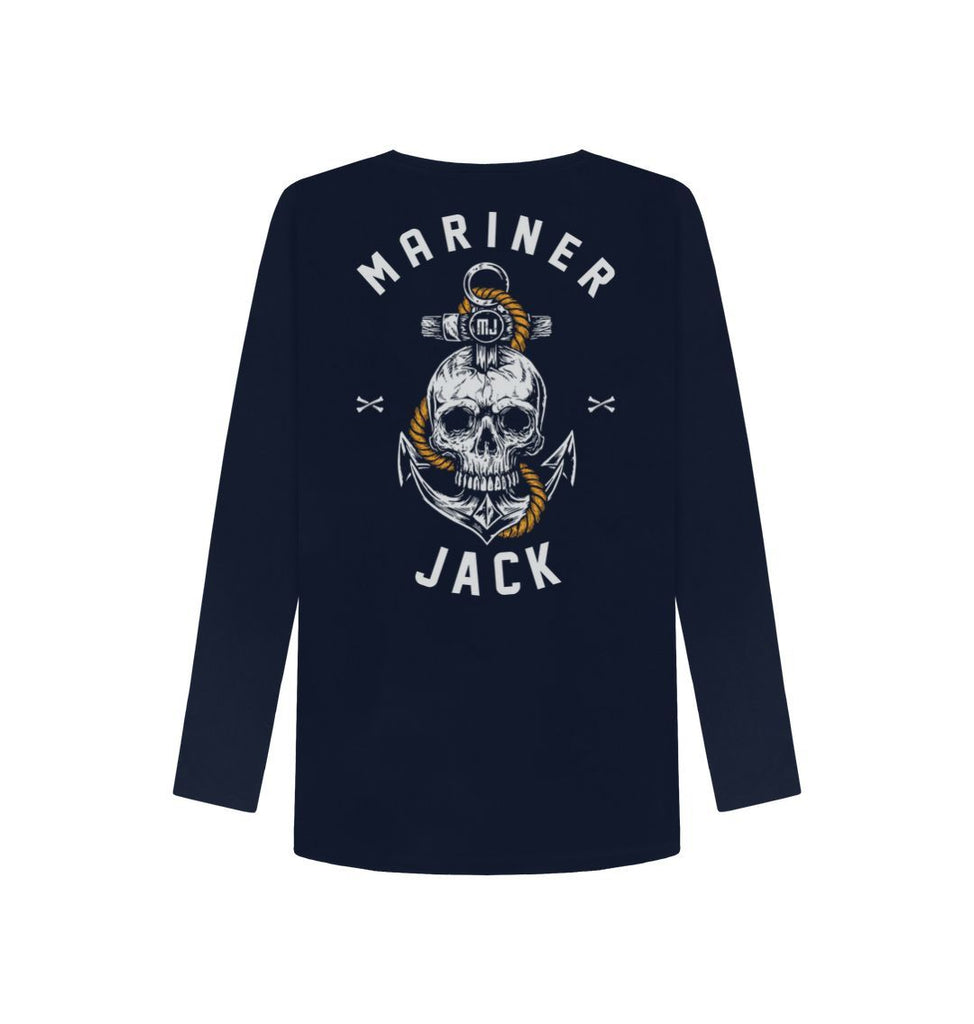 Navy Blue Mariner Jack: Womens Skull & Anchor Long Sleeve Back Print: 3 Colours